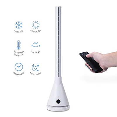 Newteck Ventilador frío Calor Dual 365, Ventilador Sin Aspas, Calefactor Cerámico, Altura 101 cm, Mando a Distancia, Oscilante, Termostato, 9 Niveles,