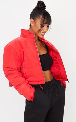 Doudoune très courte rouge peau de pêche, Rouge