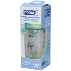 dodie® Biberon Initiation+ verre 270 ml anti-colique tétine ronde Oiseau 0-6 mois precio