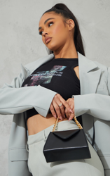 Mini sac enveloppe noir à anse chaîne dorée, Noir características