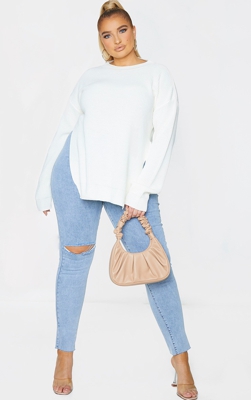 PLT Plus - Pull crème à col rond fendu sur les côtés, Crème