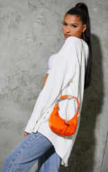 Sac à main circulaire en nylon orange à boucle argentée sur l'avant, Orange precio