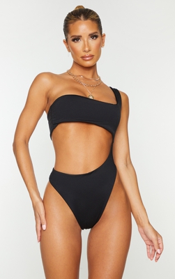Maillot de bain noir asymétrique à découpes, Noir
