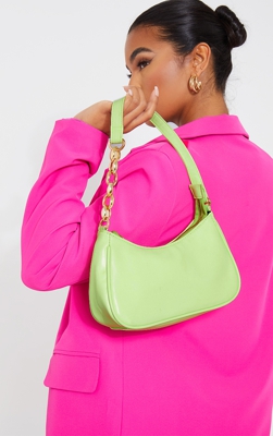 Sac à main vert citron à  anse en chaîne dorée, Vert citron