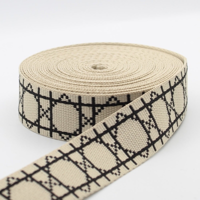 Ruban sangle motif losanges graphiques 38mm écru