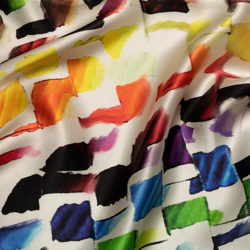 Tissu satin de soie multicolore imprimé palette 100% Italie en oferta