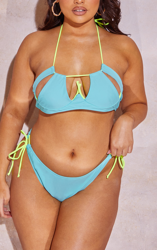 PLT Plus - Bas de maillot de bain turquoise fluo échancrée à côtés noués, Aqua precio