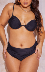 PLT Plus - Bas de maillot de bain noir à côtés froncés et coutures, Noir precio