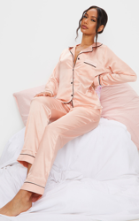 Ensemble de pyjama long satiné rose gold à poches, Or rose precio