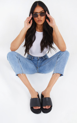 Sandales chunky en cuir noir, Noir precio