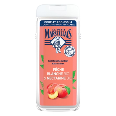 Le Petit Marseillais Gel Douche & Bain Extra Doux Pêche Blanche Bio et Nectarine Bio