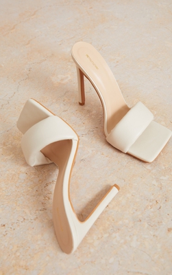 Mules carrées crème à talons et bride matelassée, Crème