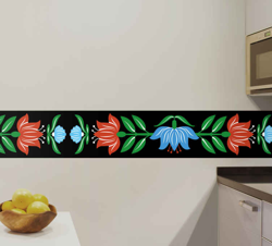 Frise Autocollante Coquelicots rouges à fleurs bleues en oferta