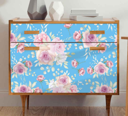Sticker Deco Meuble Roses sur fond bleu en oferta