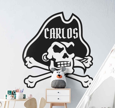 Sticker Mural Illustration Crâne de pirate avec nom