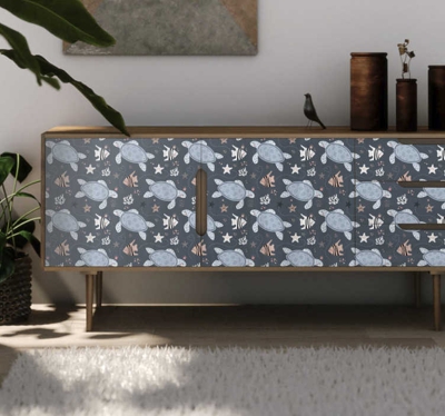 Sticker deco meuble Tortues et poissons de mer