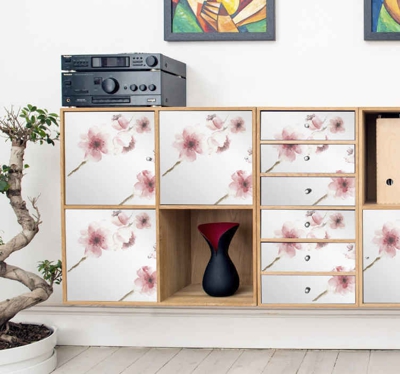 Sticker Deco Meuble Fleur rose en effet aquarelle