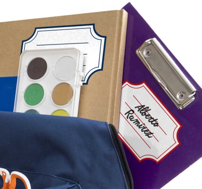 Étiquettes autocollantes fournitures scolaires