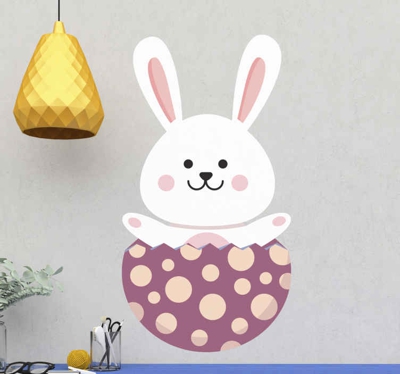 Sticker Mural Lapin de pâques sortant de l'oeuf