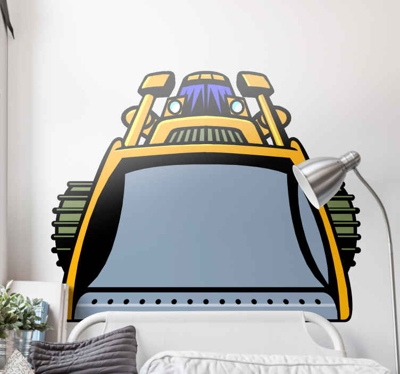 Sticker Mural Jouet Avant de bulldozer pelle enfants gris et jaun