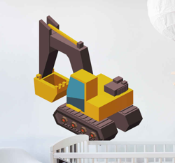 Sticker Mural Jouet Excavatrice modèle 3d de machine pour enfants precio