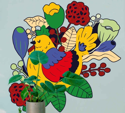 Sticker Mural Fleur Poulets avec des fleurs