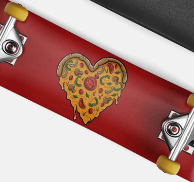 Autocollant Alimentation Planche à roulettes coeur pizza