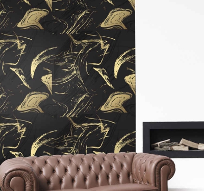 Sticker Mural Texture Marbre noir et or