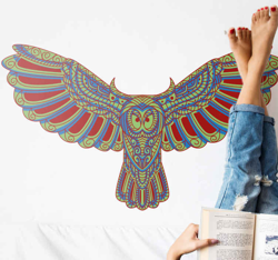 Sticker Mural Illustration Hibou tribal multicolore volant características