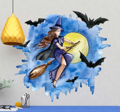 Sticker Mural aquarelle sorcière