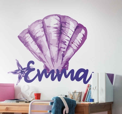 Autocollant Personnalisé Coquillage violet et étoile de mer