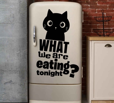 Sticker pour Frigo Chat drôle avec citation de nourriture