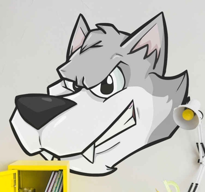 Sticker Animal Sauvage Loup dessin animé gris mal grin
