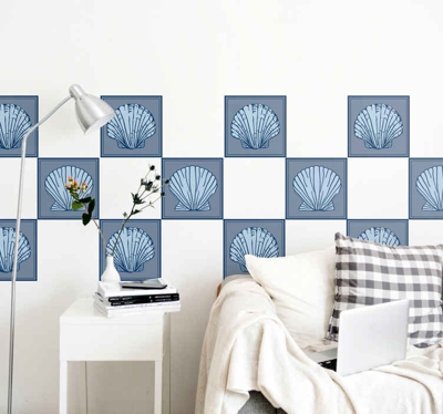 Autocollant Carrelage Tons bleus coquillage