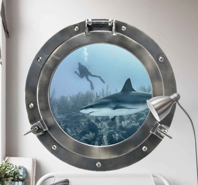 Sticker qui Trompe Oeil Requin à travers hublot