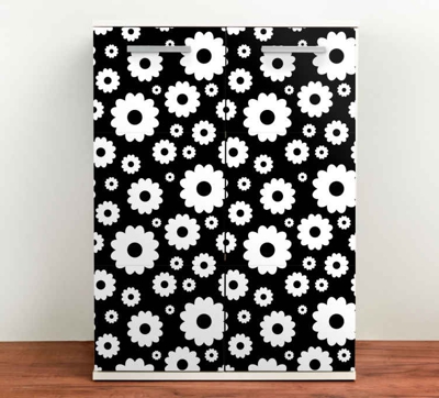 Sticker Deco Meuble Fond noir avec des marguerites blanches