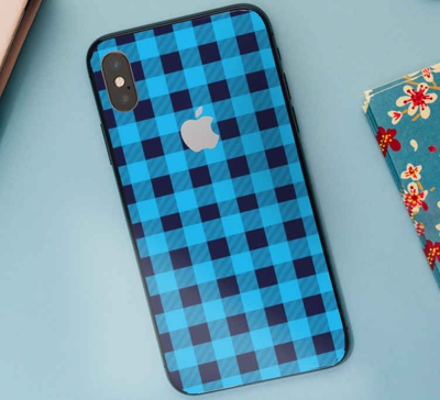 Sticker iphone sticker tartan bleu