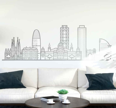 sticker mural skyline Bâtiments monocolor barcelone