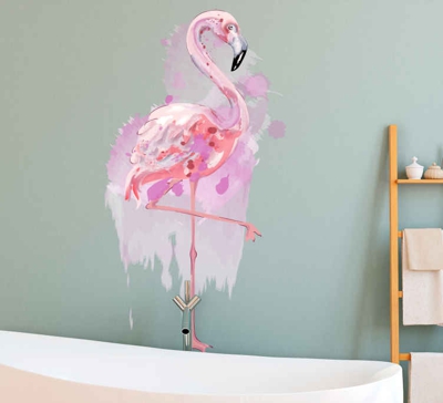 Sticker d'Oiseau Flamant rose aquarelle lumineux artistique
