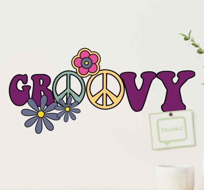 Sticker Retro Groovy des années 70 avec des fleurs