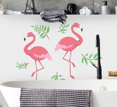 Sticker d'Oiseau Flamants roses silhouette