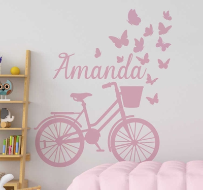 decoration murale printemps vélo avec nom papillon