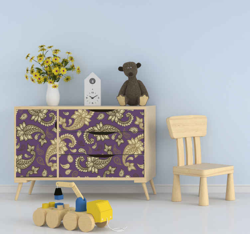 Sticker Deco Meuble Paisley violet et or características