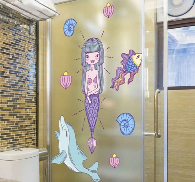 Sticker pour Paroi de Douche Sirène et dauphin