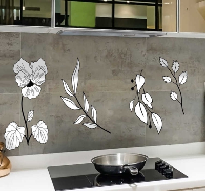 Sticker fleur armoires de cuisine