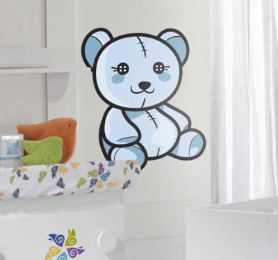 Sticker ours peluche bleu garçon