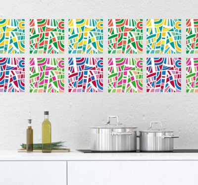 Sticker Salle de Bain Motifs Carreaux Abstraits