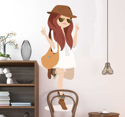 Sticker décoratif illustration femme apprêtée