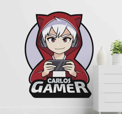 Sticker Mural Illustration Gamer anime garçon