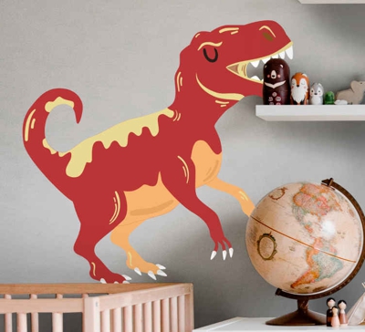Stickers muraux dinosaure Dinosaure t-rex rouge et jaune